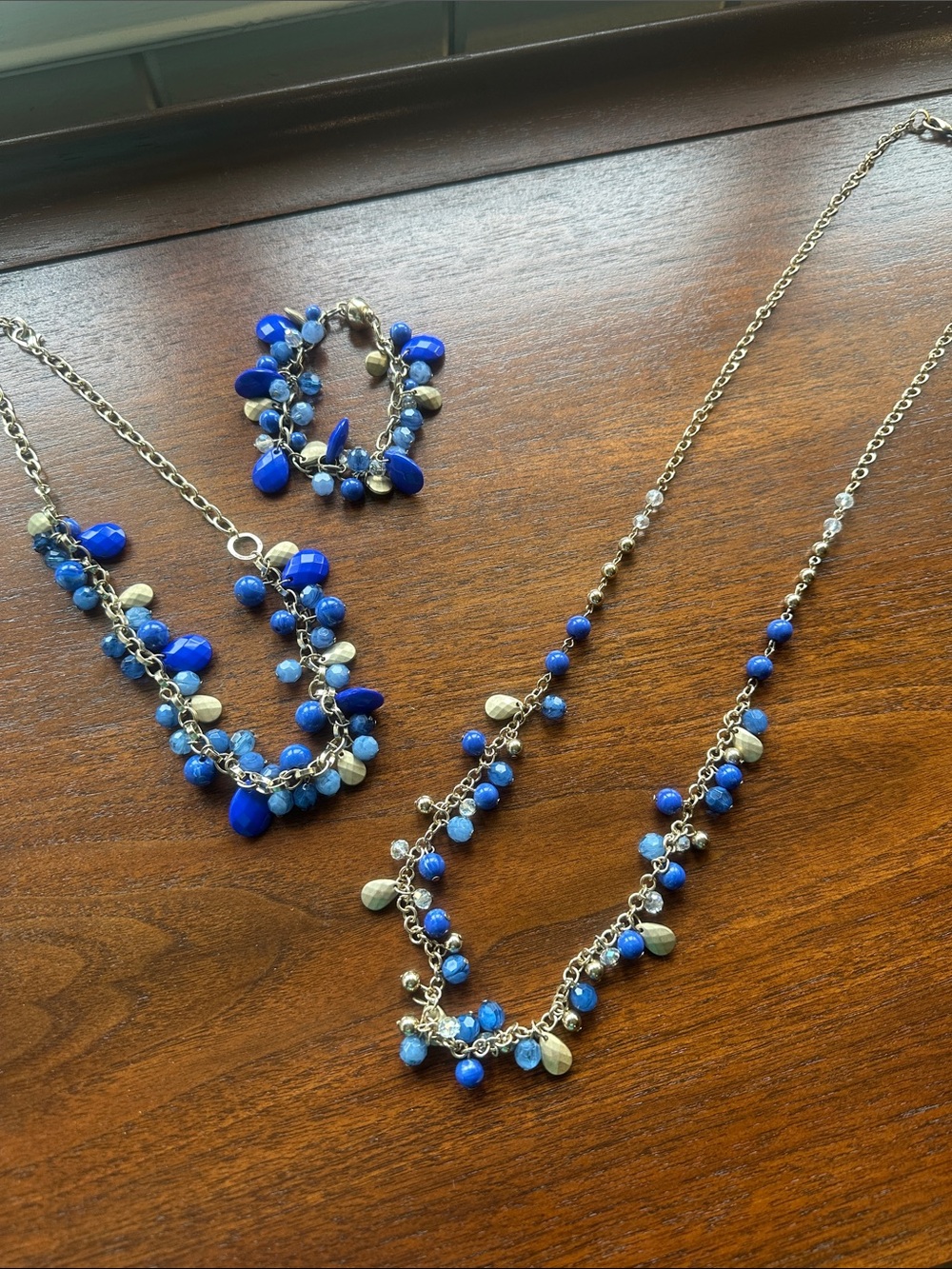 Blue and Gold Accent Necklaces and Bracelet — Women's Fashion Jewelry